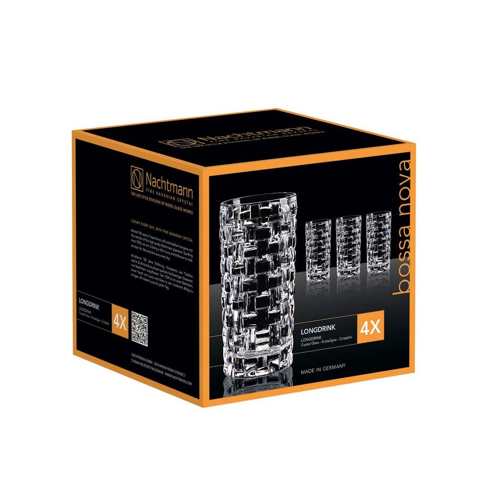 Nachtmann Bossa Nova Long Drink Glasses, Crystal Glass, 150mm/395ml, 92075, Pack of 4