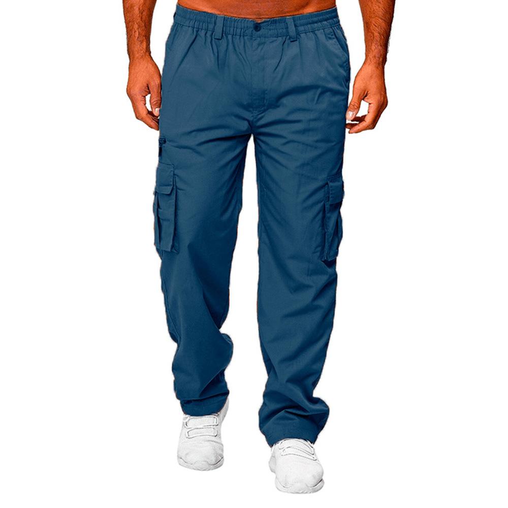 Men Casual Trousers Multi Pocket Cargo Pants Middle Waist Solid Color Loose Clothes Outdoor Sports Long Pants