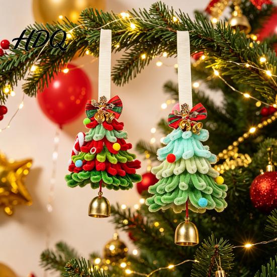Festive Tabletop Centerpieces Mini Pipe Cleaner Christmas Tree Ornament Handmade Chenille Stem Xmas Miniature Gifts Craft with Bells Holiday Hanging