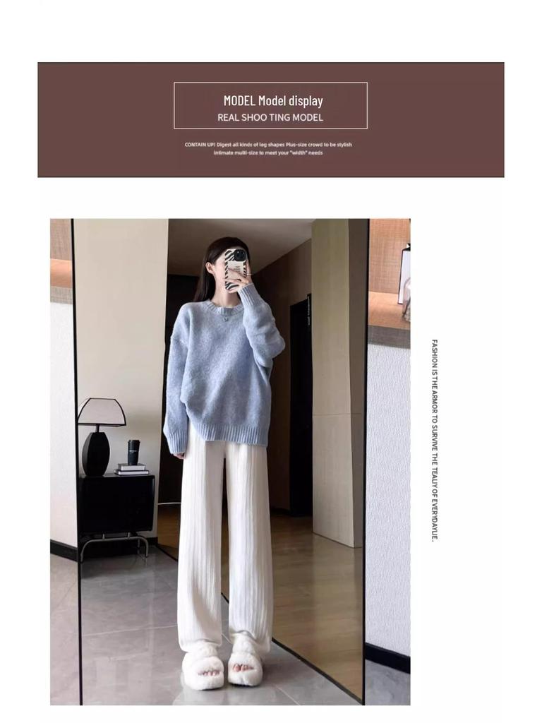 Dark Gray Petite High-Waisted Fleece-Lined Straight-Leg Herringbone Pants for Women - Autumn/Winter.