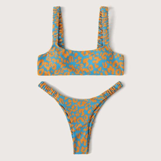 2 Pcs/Set Swimwear Set Leopard Print Soft Quick Dry Slim Fit Bikini