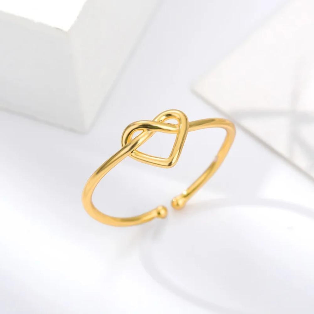 Stainless Steel Knot Heart Rings For Women Couple Simple Gold Color Open Adjustable Ring Wedding Aesthetic Jewelry