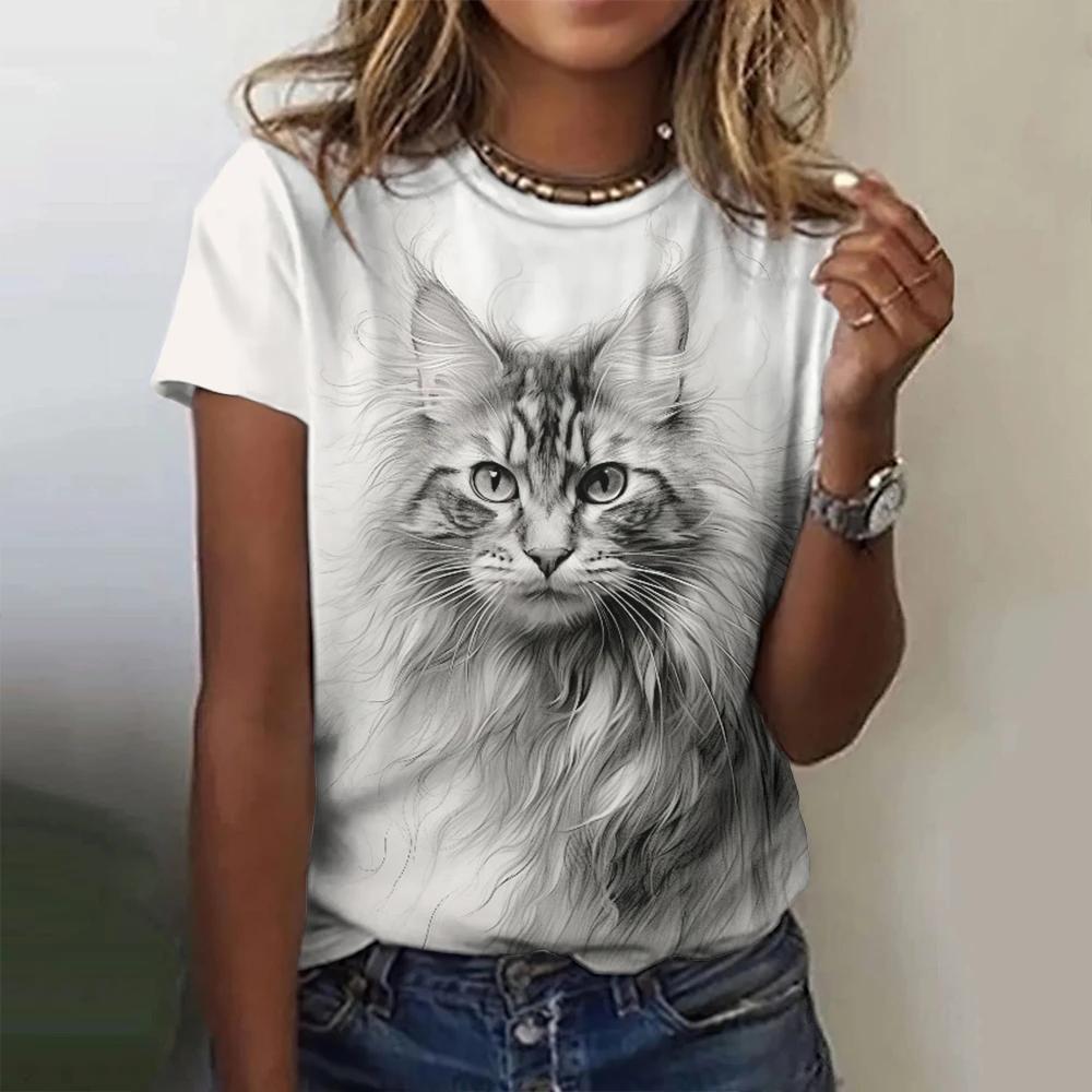 Summer Round Neck 3D Cartoon Animals Print Top Fashionable Casual Short Sleeved Women's T-shirts