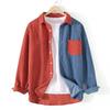 Men's Spring and Autumn Long-sleeved Color Collision Lapel Corduroy Shirt Youth Fresh Casual Comfortable Tops