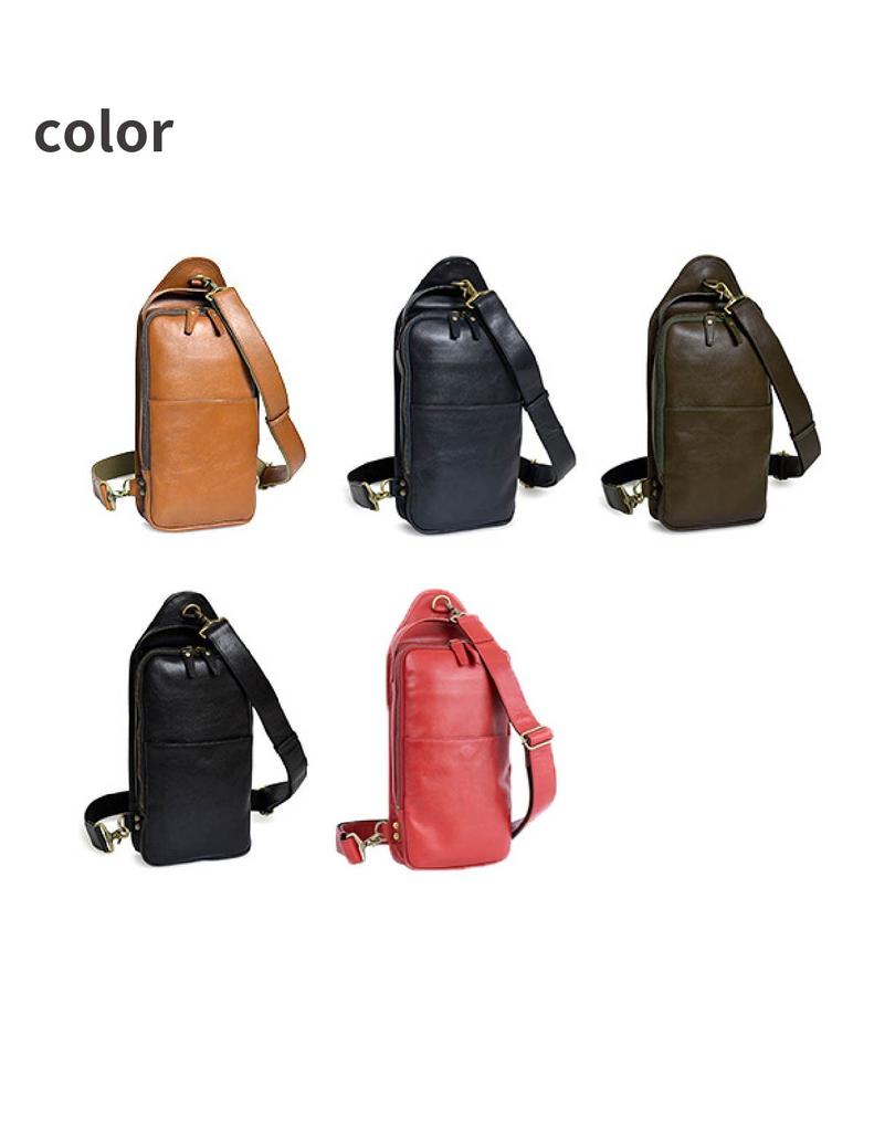 [aso] Genuine Leather Body Bag, Men's Cowhide Leather Pouch, One-Shoulder Bag, CH-P123 (Khaki)