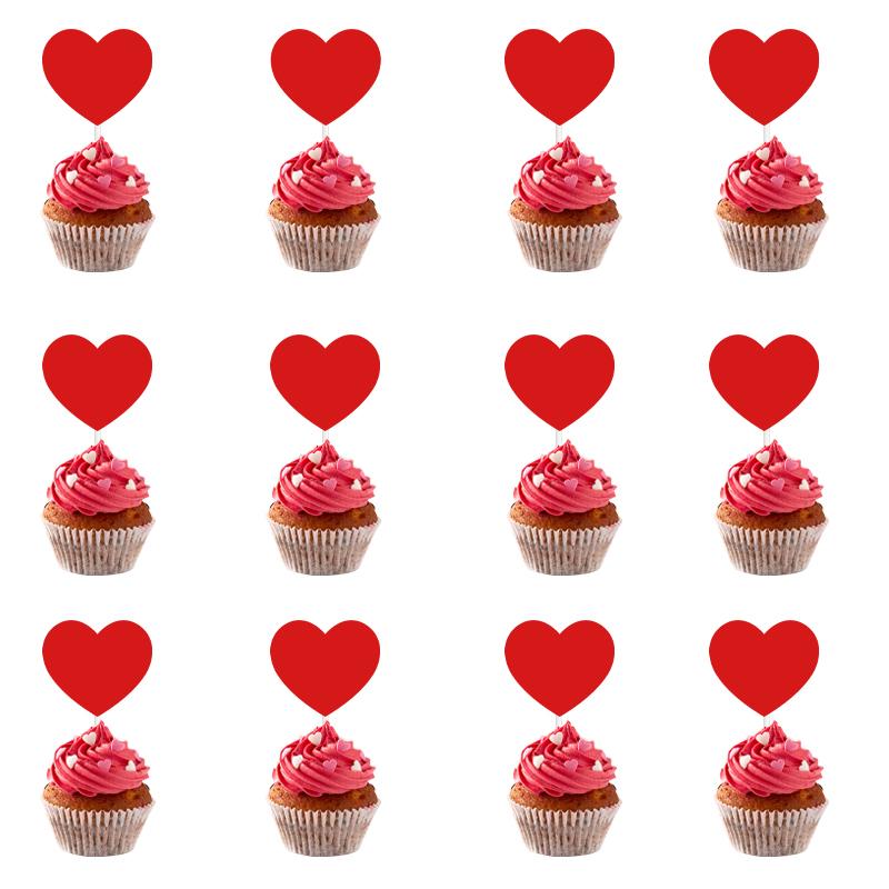 12pcs Red Heart I Love You XOXO Cake Toppers Valentines Day Cupcake Picks Wedding Engagement Birthday Party Cake Decoration