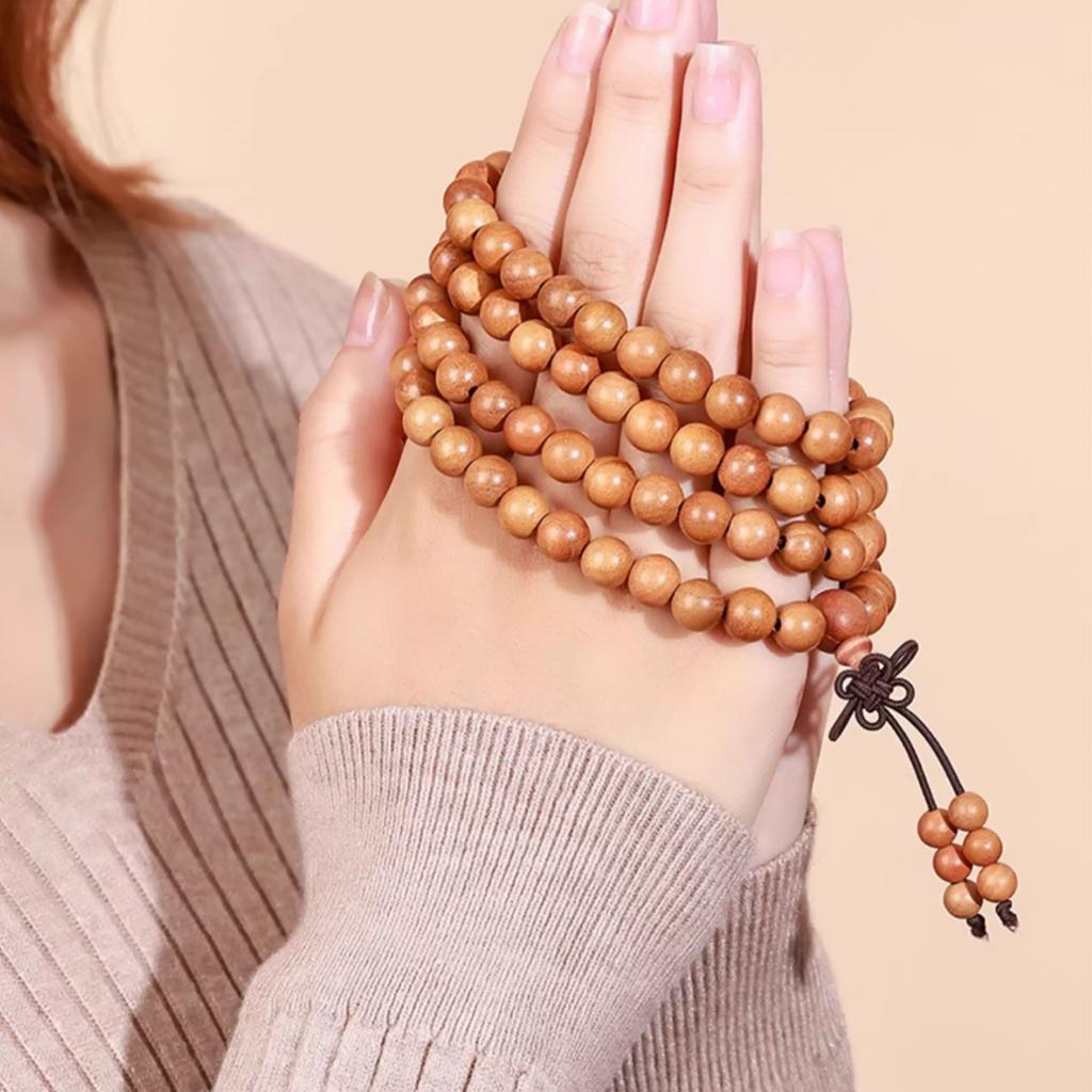 Natural Aged Peach Wood 108 Beads Mala Bracelet, Multi-Layer Buddhist Prayer Beads Unisex Protection Amulet Jewelry Gift