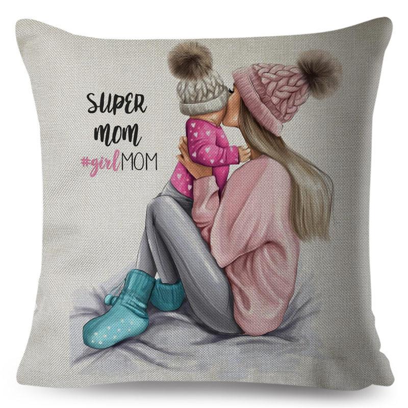 Fashion Cute Cartoon Super Mama Husă de pernă In 45*45cm Decor Mamă și Bebeluș Față de Pernă pentru Canapea Acasă Față de Pernă Super Daddy