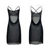 Transparenter Netz-Cami-Nachthemd mit tiefem V-Ausschnitt, gekreuzter Rücken, rückenfrei, unregelmäßiger hoher Schlitz, Damen-Loungewear 908 Wagemutige moderne Nachtwäsche für selbstbewusste Frauen