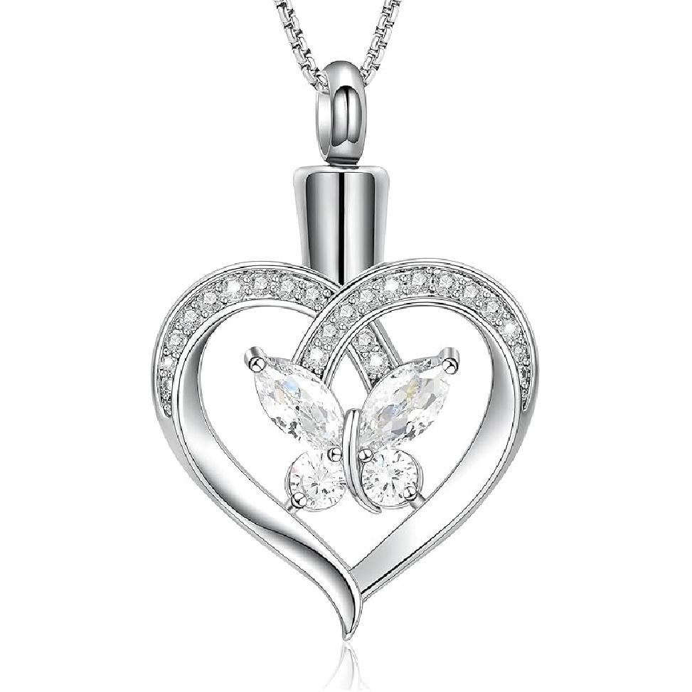 Hearbeingt Heart Cremation Jewelry for Ashes Butterfly Urn Necklaces for Ashes Cremation Jewelry Ash Keepsake Memorial Ashes Jewelry for Women Girls серебро белый