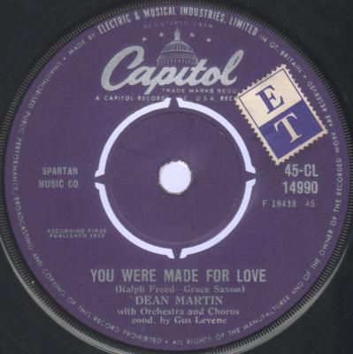 7inch Record DEAN MARTIN - You Were Made For Love / It Takes S 45CL14990 Capitol Records 1959 UK Jazz Used