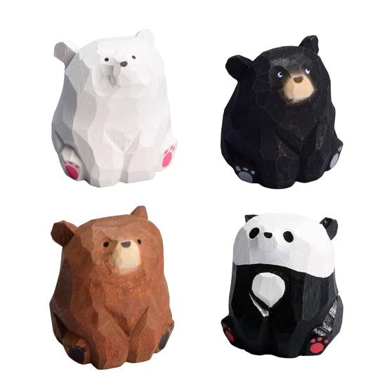 Dřevěná figurka medvěda Miniaturní soška medvěda Rustikální zvířecí stolní ozdoba pro ložnici dětský pokoj hernu