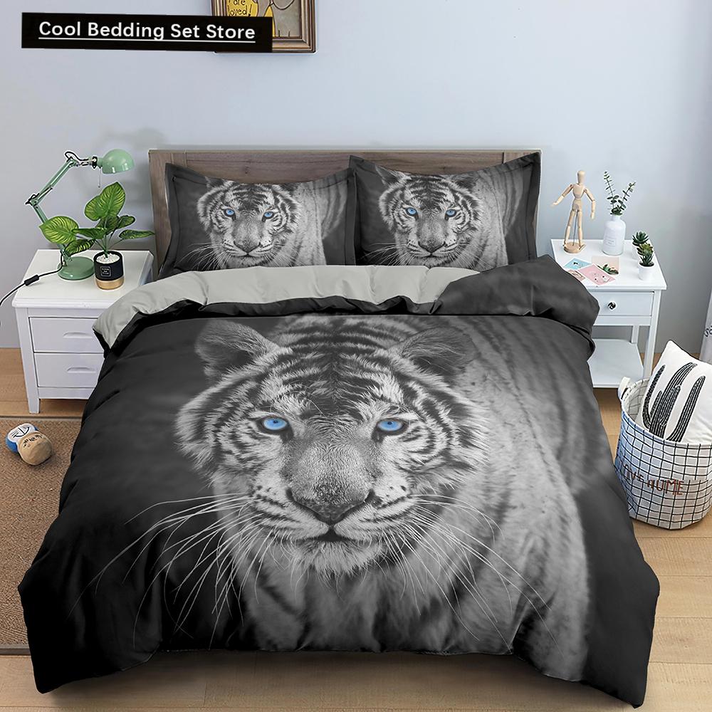 3D Tiger Duvet Cover Soft Comforter Cover Animal Bedding Set Tiger Pattern Quilt Cover for Bedroom Decor 2/3Pcs King Queen Size