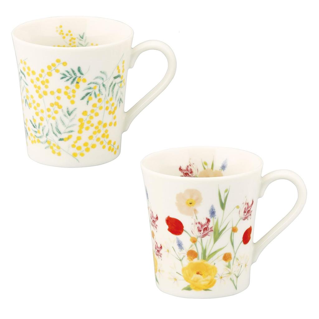 Yamaka Shoten X Mimosa and Pair of Mugs and Dinnerware by Hibiya A Perfect Day or Birthday Gift for Made In Product HIBIYA-KADAN "Flower Language