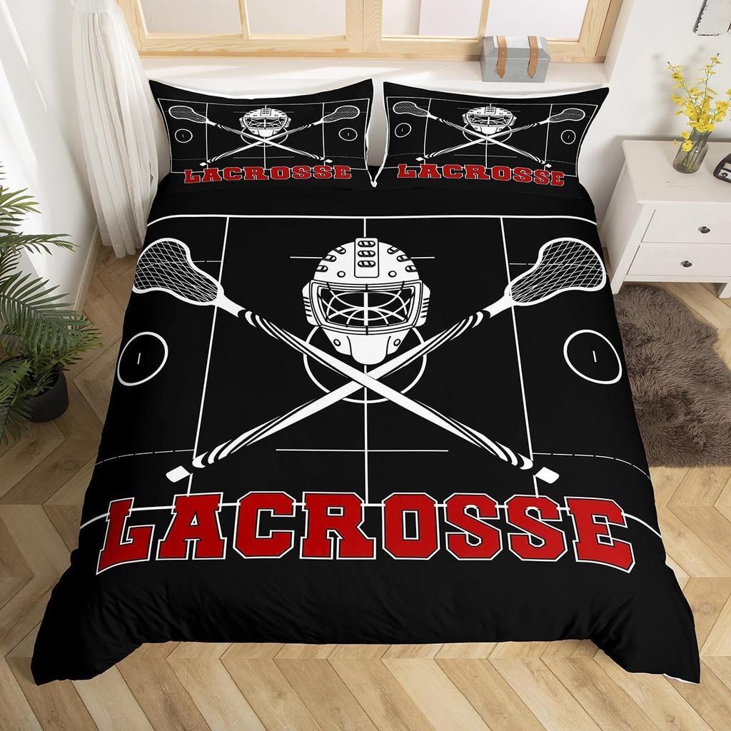 Lacrose Soft durable Quality Duvet Cover Ful Quen Lacrose Field Winter Bal Sports Games Beding Set Modern Athletic Competion Warm Comforter Cover
