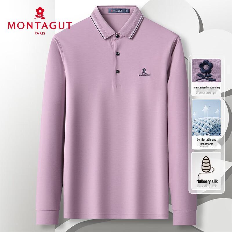 MONTAGUT Men's Silk Blend Long-Sleeve Polo Shirt