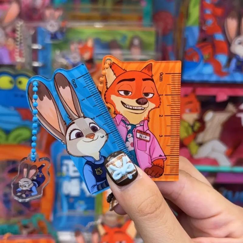 Disneys Zootopia Nick Wilde Judy Hopps Double Sided Acrylic Ruler Ruler Keychain Schoolbag Charm Stationery Merchandise