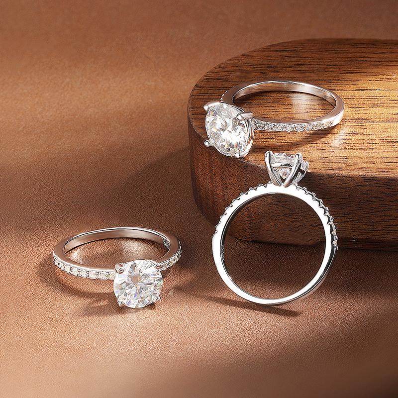 D VVS1 1-3ct Bague Moissanite Ronde Plaqué Or Blanc 18K Argent Sterling s925 avec Diamant GRA Alliances pour Femmes
