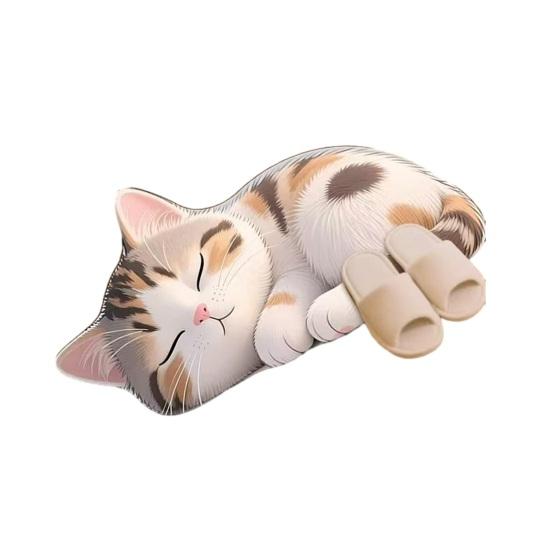 Floor Mat 3D Cartoon Cat Pattern Rug Non-Slip Backing Easy Maintenance Living Room Rug Multipurpose Home Decor