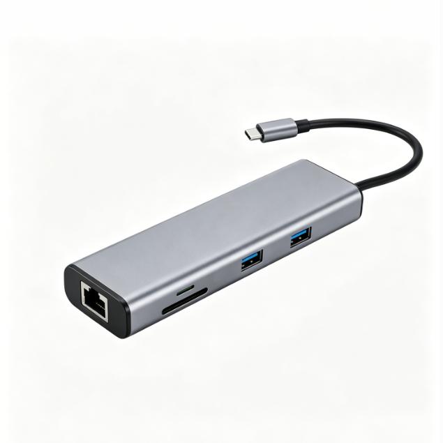 7 in 1 USB C Hub with 4K 60Hz HDMI Gigabit Ethernet PD 100W SD TF Card Reader Aluminum Dock for MacBook Pro USB C Hub серый