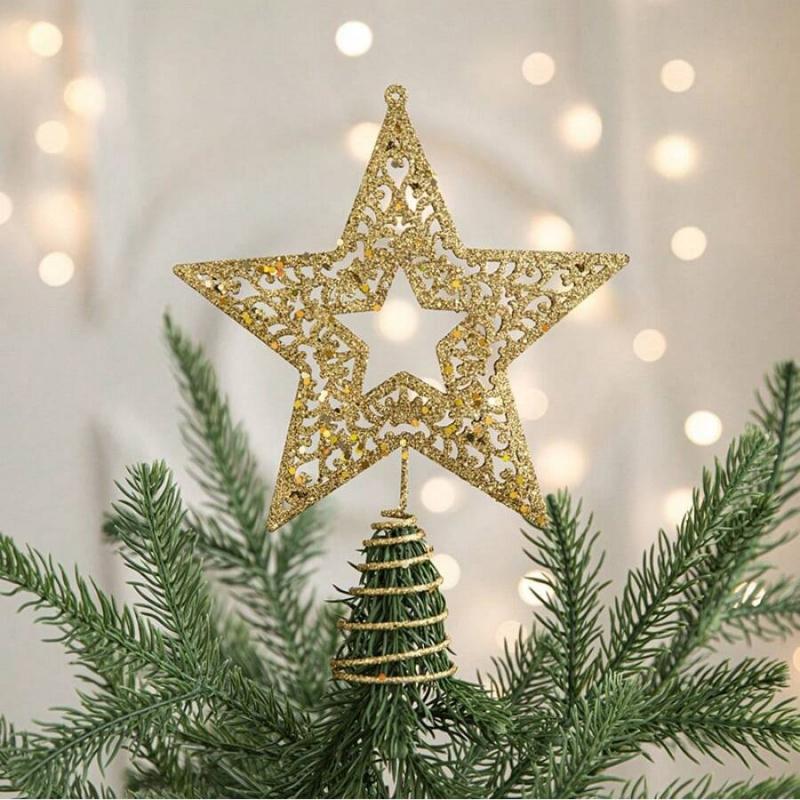 1pcSmall Christmas Tree Top Star Pendant Christmas Tree Top Pentagram Iron Art Decoration Three-Dimensional Sequin Star Ornament