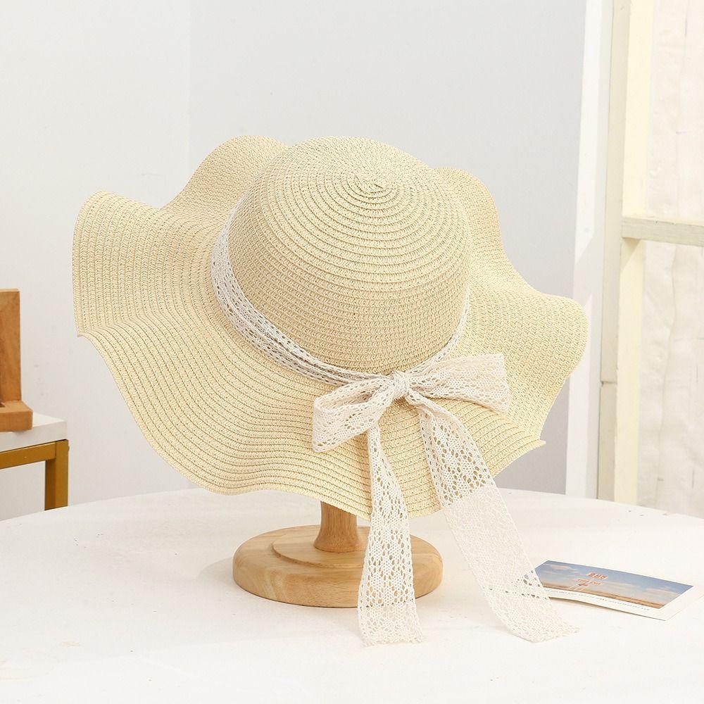 Fashion Uv Protection Women Sun Hat Wide Brim Bow Ribbons Summer Beach Hat Foldable Breathable Travel Straw Cap