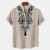 Men's Shirt Ethnic Style 3D Printing Henley Shirt, Men's Fashion Button Down Collar Short Sleeve, High Quality Men's Tops