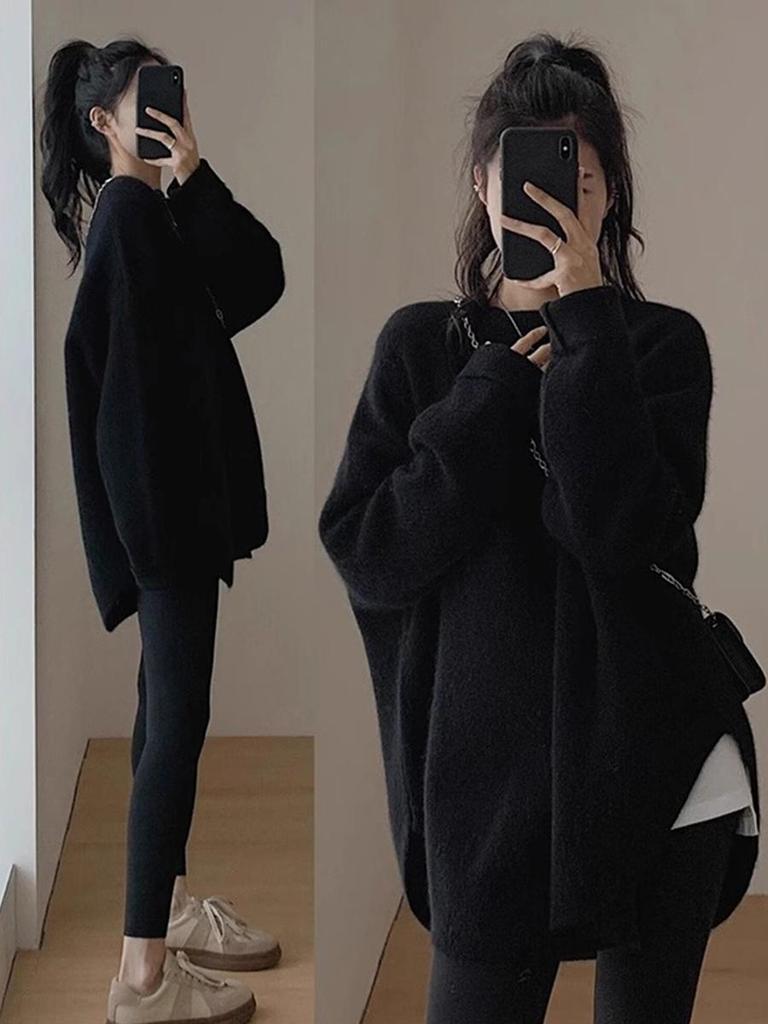 Pink Crewneck Sweater Women's New Fall Outfit Korean Style Atmosphere Aesthetic Top