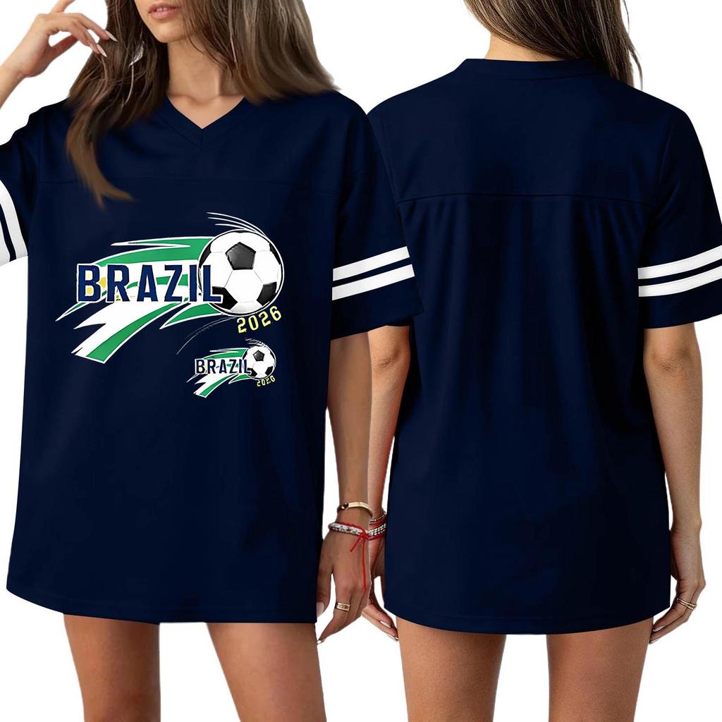 Women's Casual & Stylish V-Neck Sports — Print Short-Sleeve Athletic T-Shirt Top