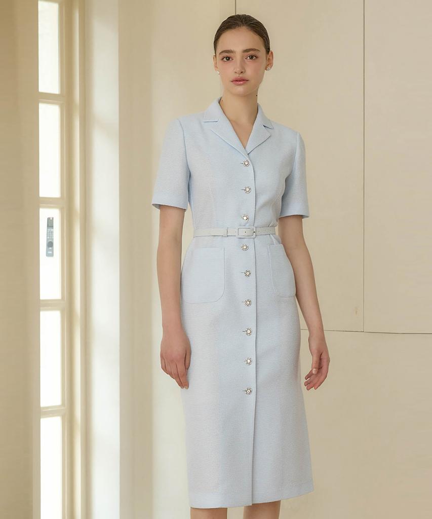 JULIY&CALLA 25Hs Collar 120 Terroir Line Queen Long Tweed Dress Sky Blue