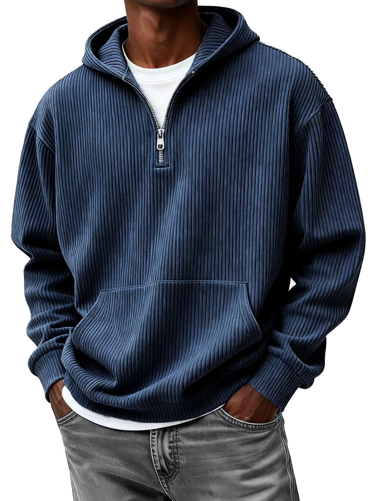 Men s Autumn/Winter Striped Hooded Half-Zip Sweatshirt Triple Extra Large