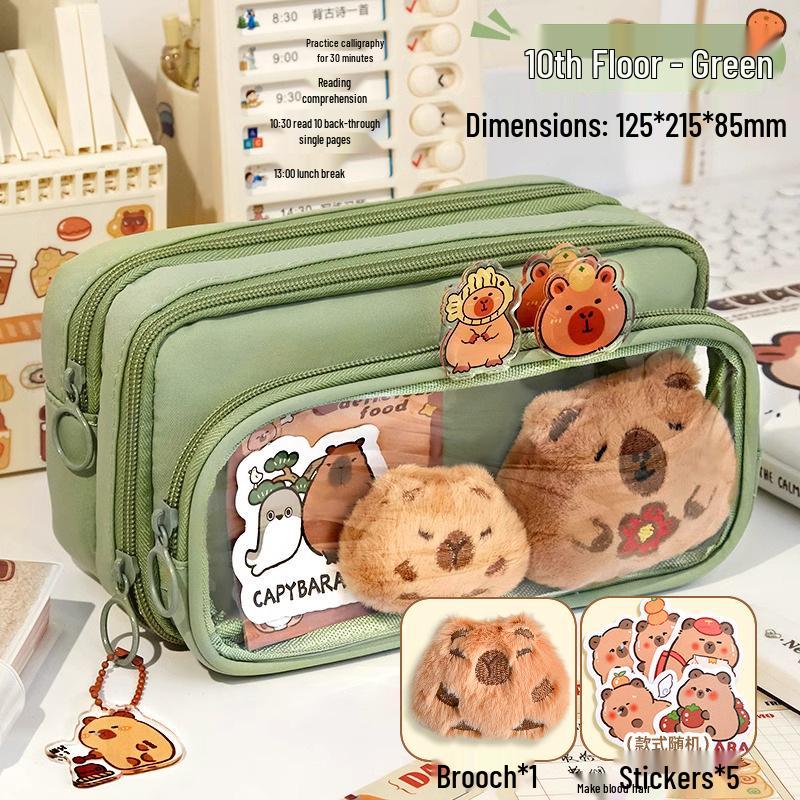 2024 Capybara Multi-layer Large Capacity Pencil Case for First Grade Girls