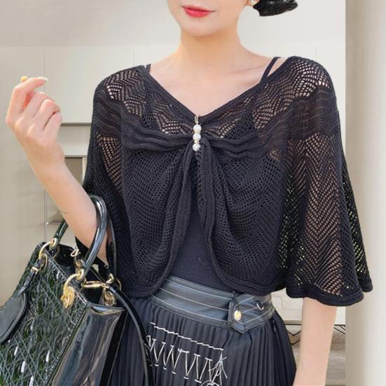 Sunscreen Cardigan Solid Color Half Sleeves Super Thin Shawl Coat Sun Protection Breathable Mesh Sundress Cover Tops Casual Wear Women Clothes