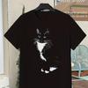 Retro Y2K Tuxedo Cat Print T-Shirt, Soft Breathable Crew Neck Short Sleeve Tee for Men Women, Casual All-Season Wear, Christmas Gift