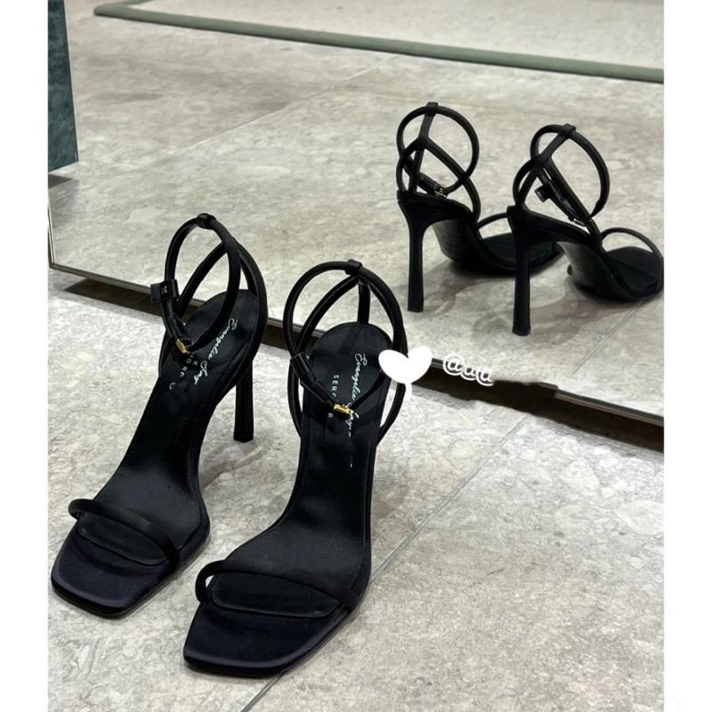 Sexy Square Toe High Heel Women's Sandals Summer 2025 Fashion Elegant High Heel Stilettos Open Toe Banquet Black Women Sandals