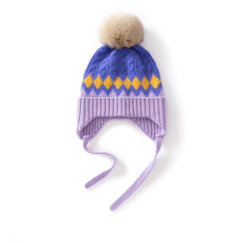 Unisex Children's Cashmere Cable Knit Pom-Pom Turban Ear Warmer Hat