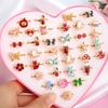 Cute Adjustable Rings for Children Girls Pretend Play Makeup Toys Cartoon Crystal Jewelry Alloy Animal Enamel Ring Gift for Girl