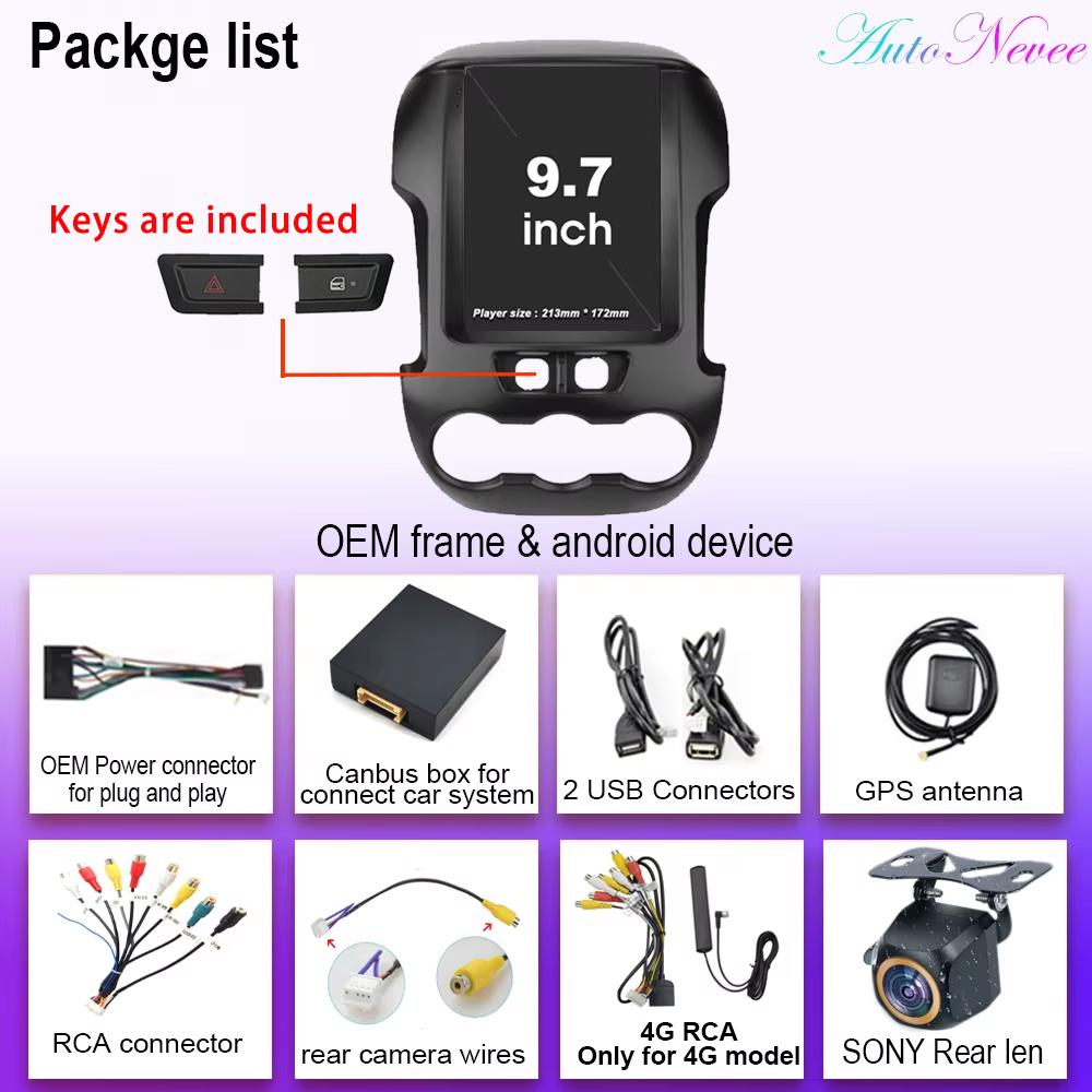 9.7 Inch Android 14.0 For Ford Ranger 2012 2013 2014 2015 Car Radio Stereo Auto DSP Carplay GPS Navigation Player Video 4G Lte
