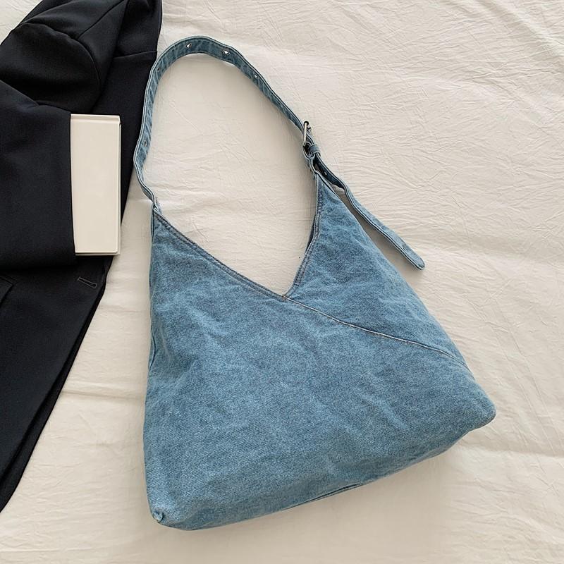 Vintage Denim Bag Women's Underarm Shoulder Bag Large Capacity Commuter Crossbody Bag