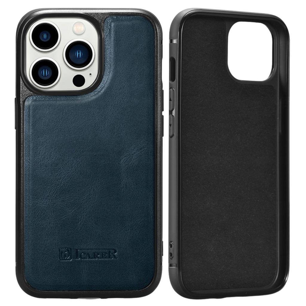 Icarer Leather Oil Wax Etui Pokryte Naturalną Skórą Do Iphone 14 Pro Niebieski (Wmi14220718-Bu)