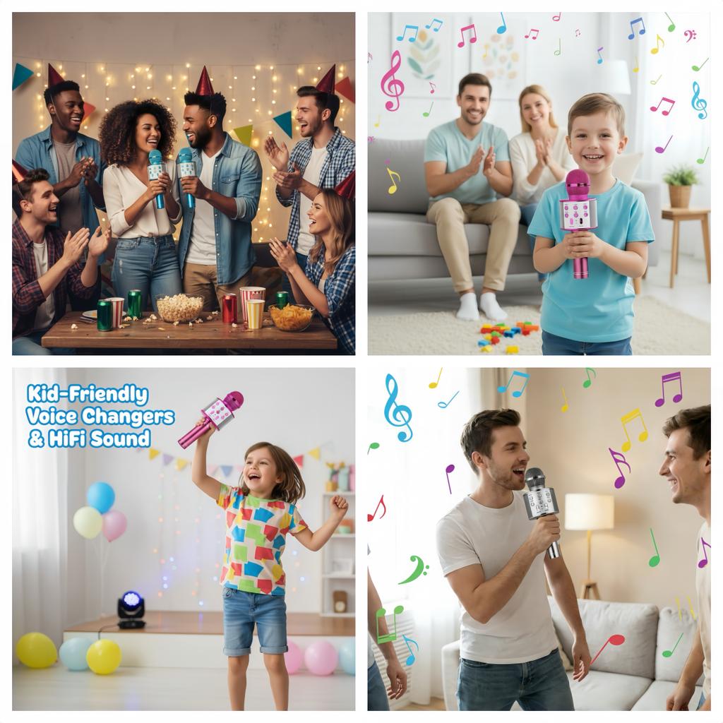 Handheld Karaoke Mic Speaker All-in-One Bluetooth 5.0 with TWS Connection HIFI Stereo Sound Microphone for Family Gathering