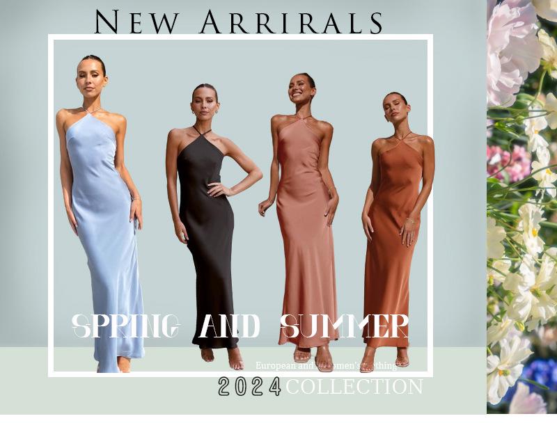 2024 Spring/Summer Sexy Solid Color Sleeveless Backless Slim Dress for Women