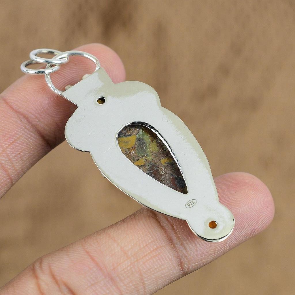 Gift For Her 925 Sterling Silver Natural Rhyolite Gemstone Jewelry Pendant