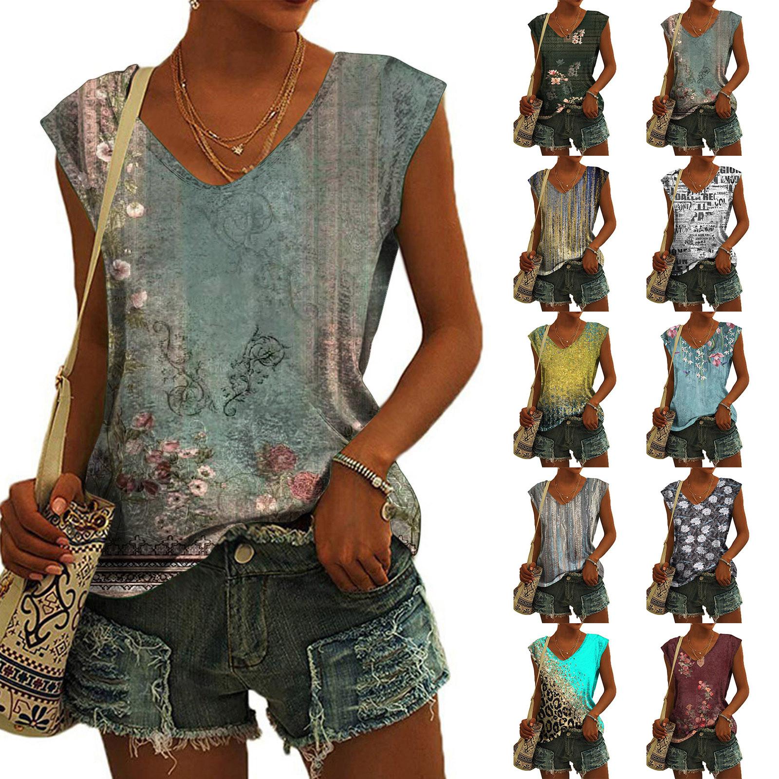 

Жіночі модні повсякденні сорочки з принтом, вільні футболки з коротким рукавом і великим розміром, блузка з V-подібним вирізом XXL синій