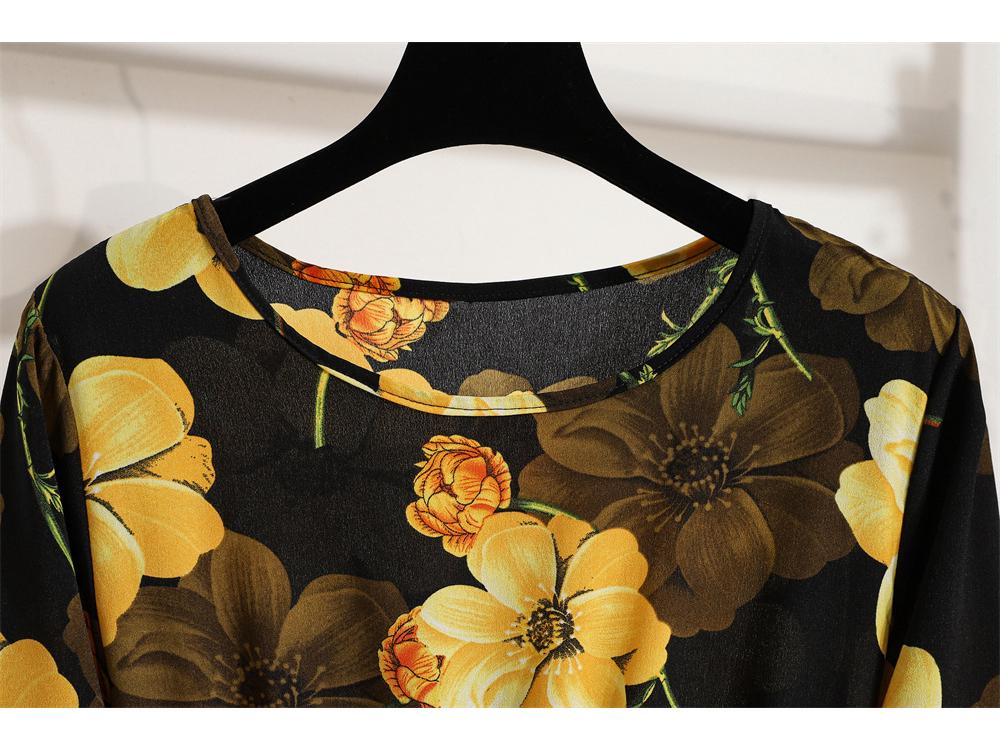 2022 European & American Floral A-Line Dress - Spring, Long Sleeve, Round Neck, Slim Fit