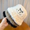 Fisherman Hat Women's Winter New Plush Thickened Warm Bucket Hat White Bow Furry Basin Hat Trendy