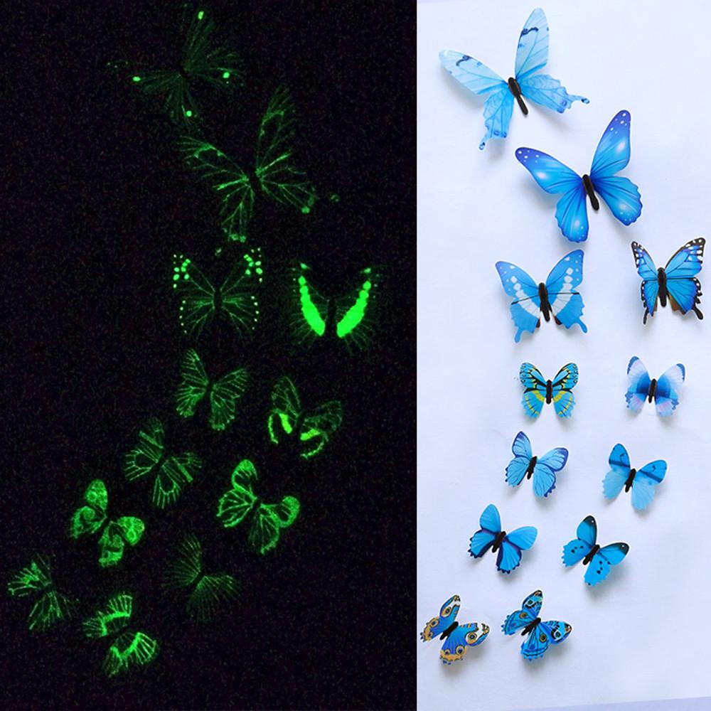 Glowing Butterfly Wall Sticker Decor 10cm(2pcs) 8cm(2pcs) 6cm(8pcs) Total 12pcs
