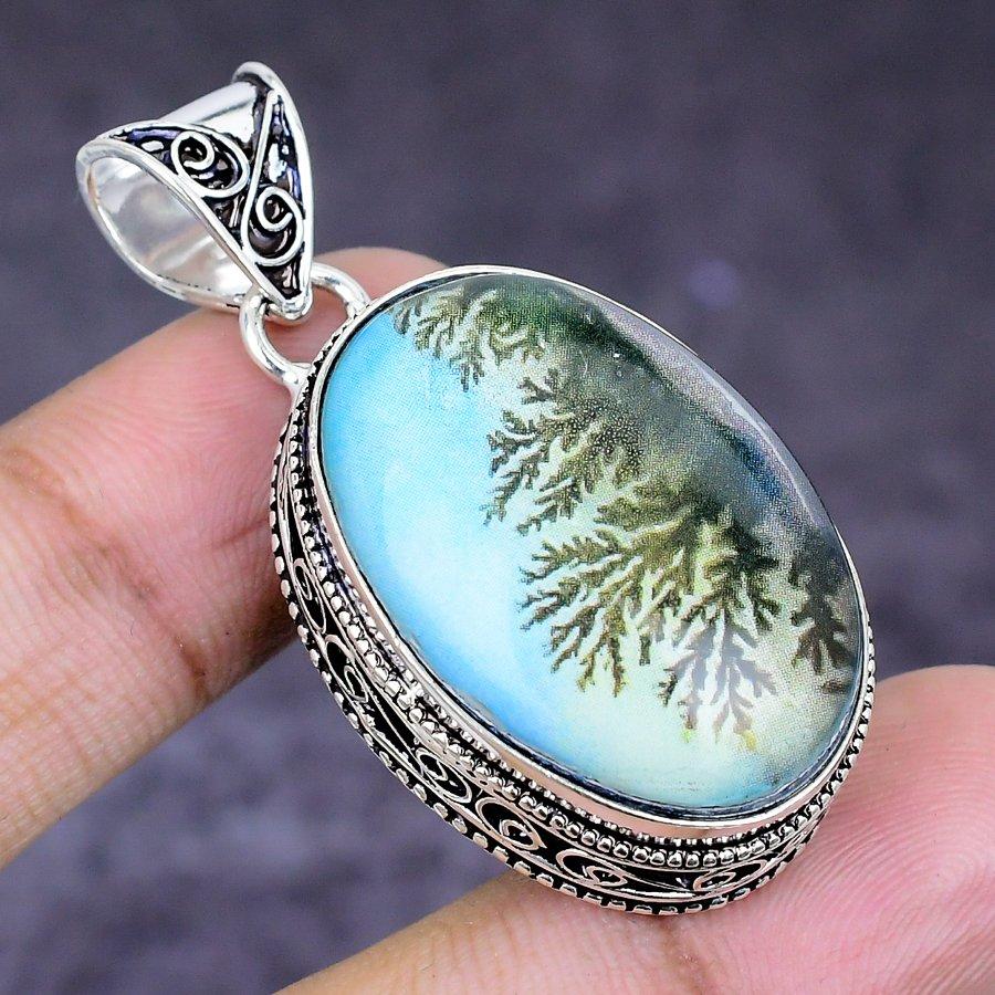 Natural Dichroic Glass Gemstone 925 Sterling Silver Jewelry Pendant 1.77" ETC-14658