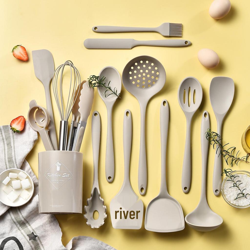 Non-Slip Silicone Cooking Set: High-Temp Resistant Soup Ladle, Stir-Fry Spatula, and Pot Spoon