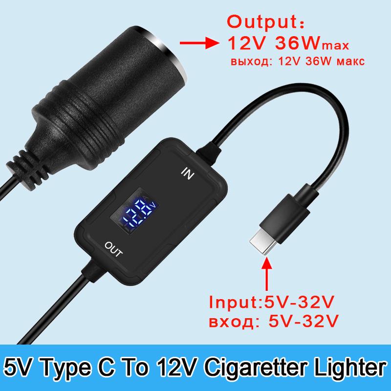 Adaptateur secteur Convertisseur de tension élévateur Type-C vers Prise femelle Allume-cigare 5V vers 12V Câble PD Câble d'extension